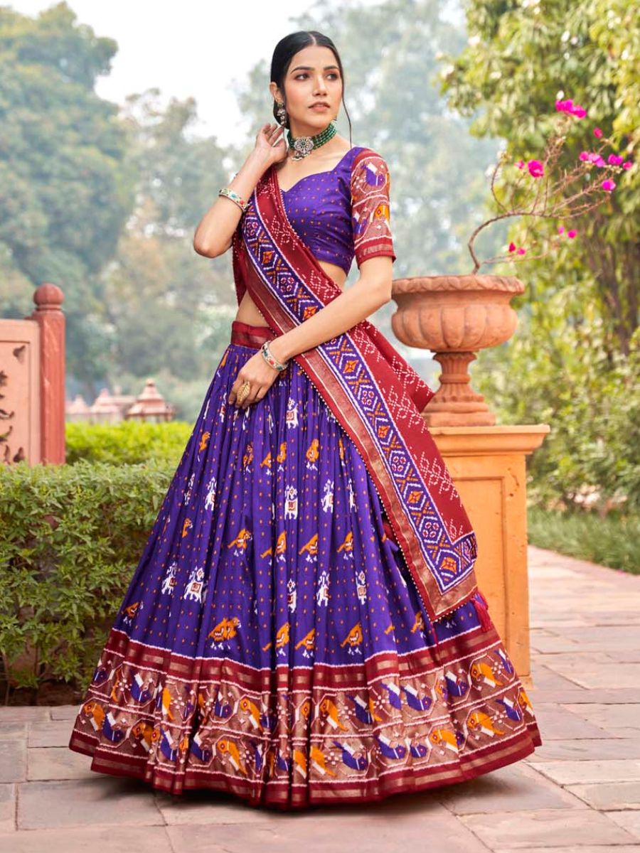 Purple Patola Printed Gharchola Wedding Silk Lehenga Choli with Dupatta