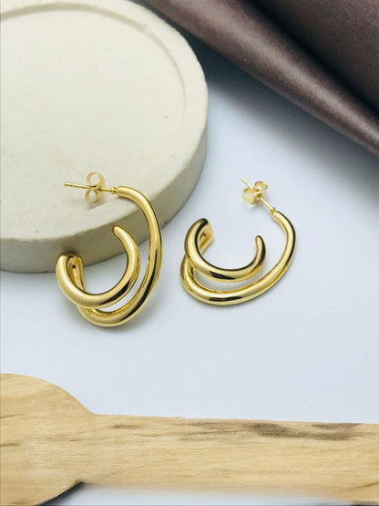 Buy Quirky Golden Plated Double Line Half Hoop Earrings Online - TheJewelbox