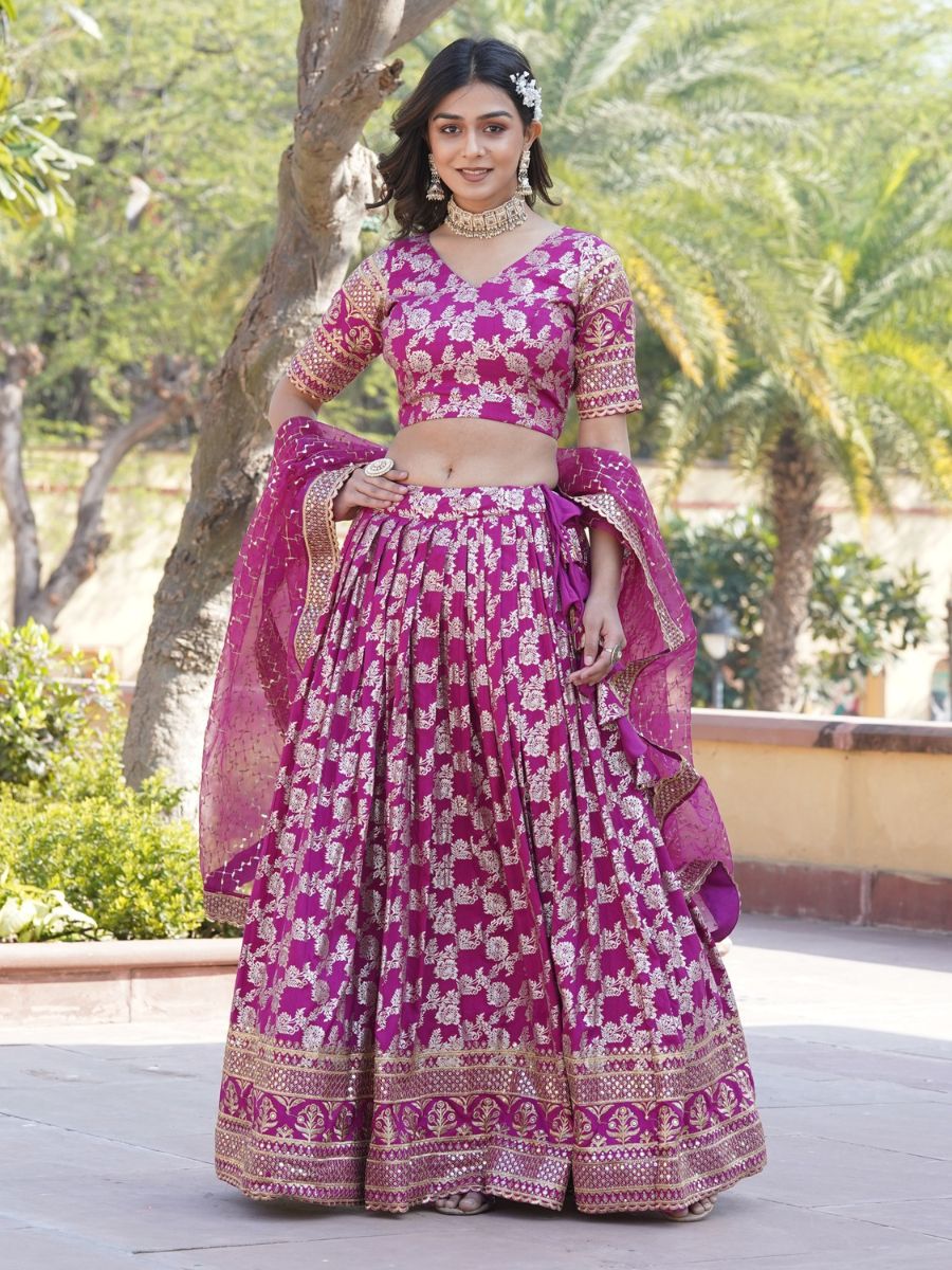 Buy Rani Pink Banarasi Jacquard Silk Wedding Lehenga Choli Online - AllThingsAboutWedding