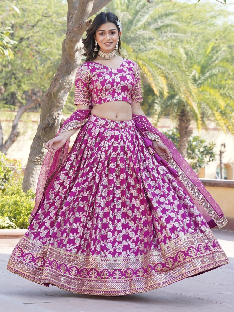 Rani Pink Banarasi Jacquard Silk Wedding Lehenga Choli - Flair