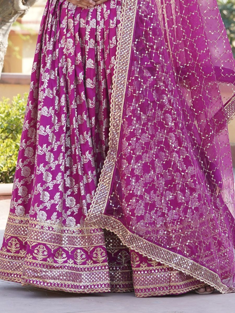 Rani Pink Banarasi Jacquard Silk Wedding Lehenga Choli