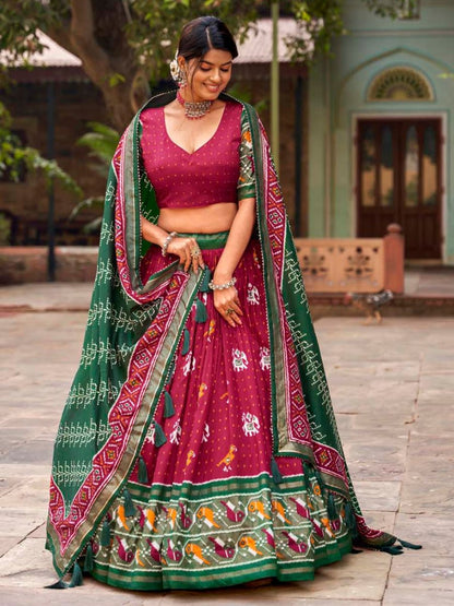 Buy Red Patola Printed Tussar Silk Wedding Lehenga Choli Online - AllThingsAboutWedding