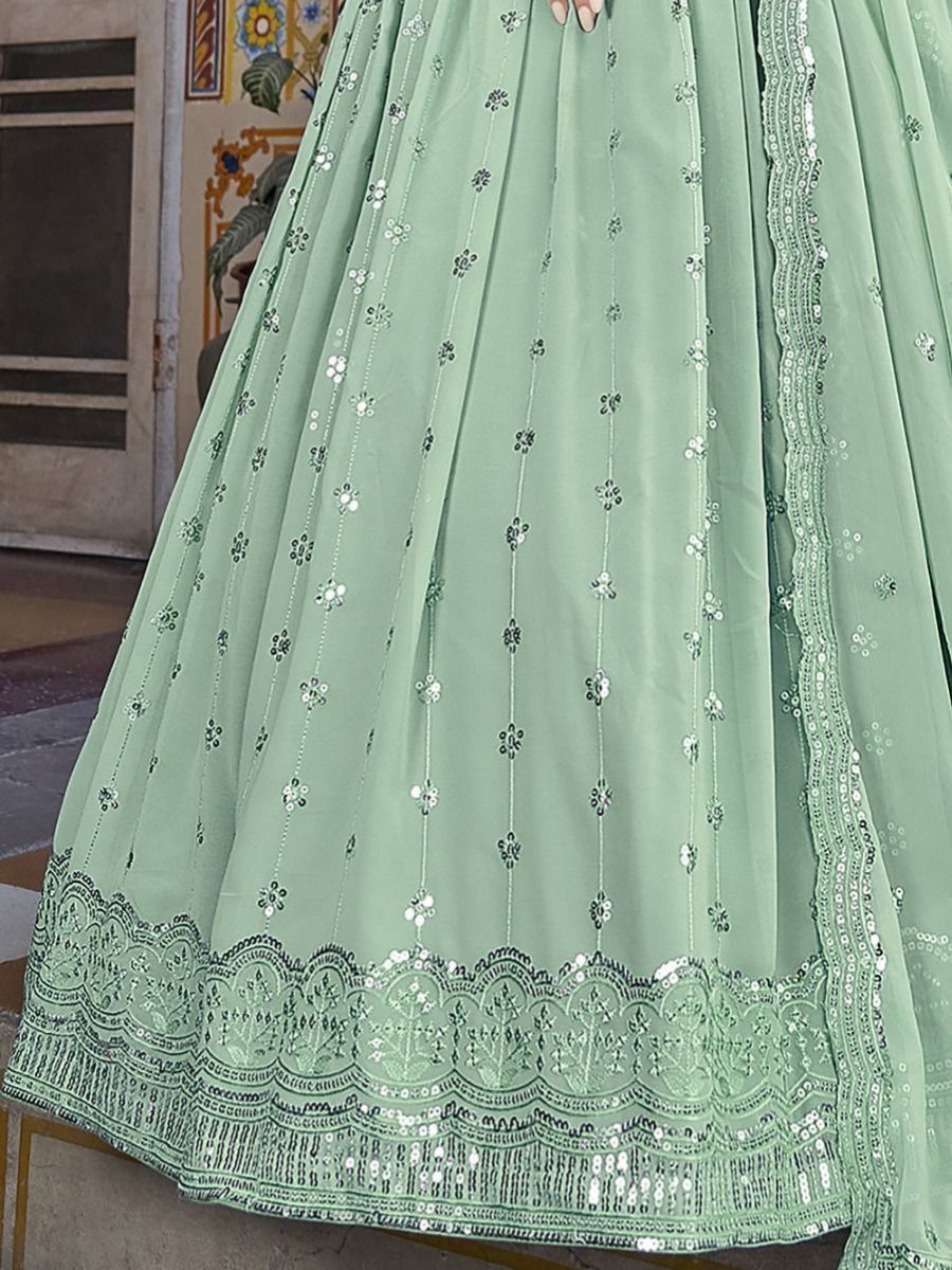 Sea Green Georgette Lehenga Choli - Sequins Embroidered Work