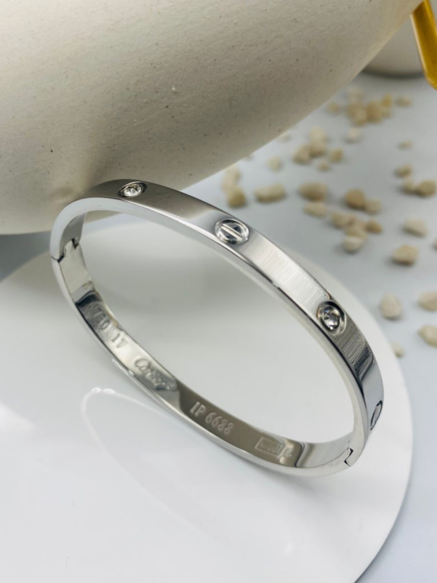 Silver Plated Stainless Steel Diamond Love Bracelet