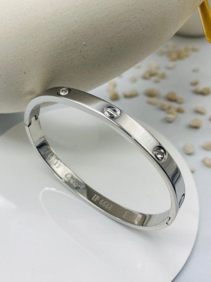 Silver Plated Stainless Steel Diamond Love Bracelet