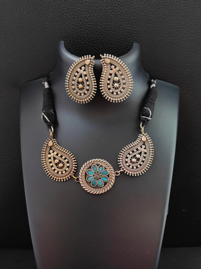 Buy Sky Blue Stone Paisley Pattern Oxidised German Silver Choker Set - TheJewelbox