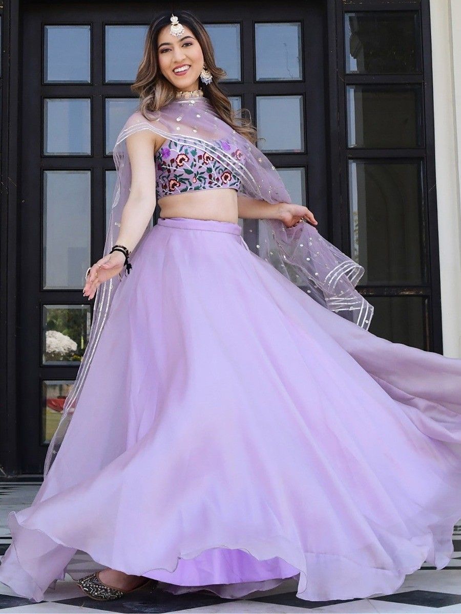 Buy Stylish Lilac Lavender Embroidered Organza Lehenga Choli Online - AllThingsAboutWedding