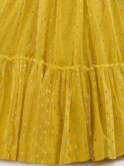 Stylish Mustard Yellow Ruffle Net Party Wear Lehenga - Ruffles