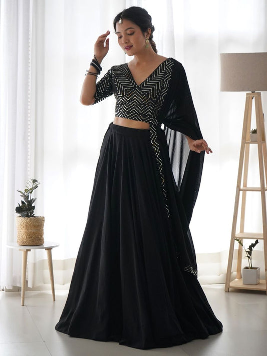 Buy Stylish Party Wear Black Sequins Blouse Georgette Lehenga Online - AllThingsABoutWedding