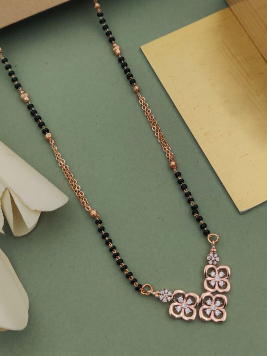 Three Flower Pendant American Diamond Mangalsutra