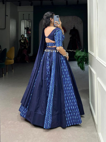 Traditional Blue Cotton Printed Gamthi Chaniya Choli - Back Side