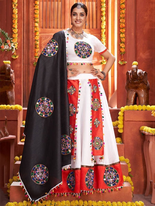 Buy Traditional White Art Silk Navratri Chaniya Choli with Black Dupatta Online - AllthingsAboutWedding