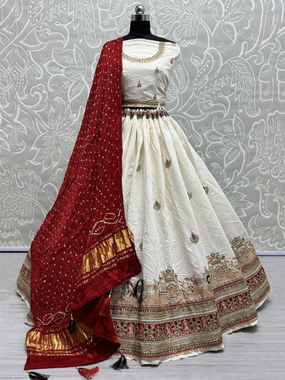 Buy White and Red Thread Work Silk Bridal Wedding Lehenga Choli Online - AllThingsAboutWedding